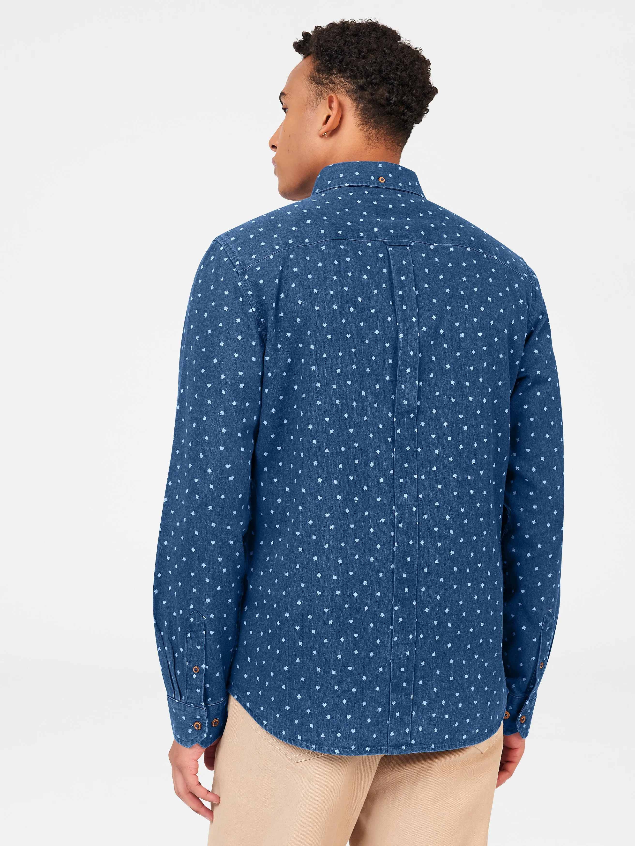 Ben Sherman Card Suite Print Denim Long Sleeve Shirt - Indigo