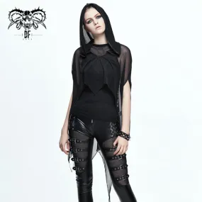 CA008 black women punk hooded mesh bat shawl