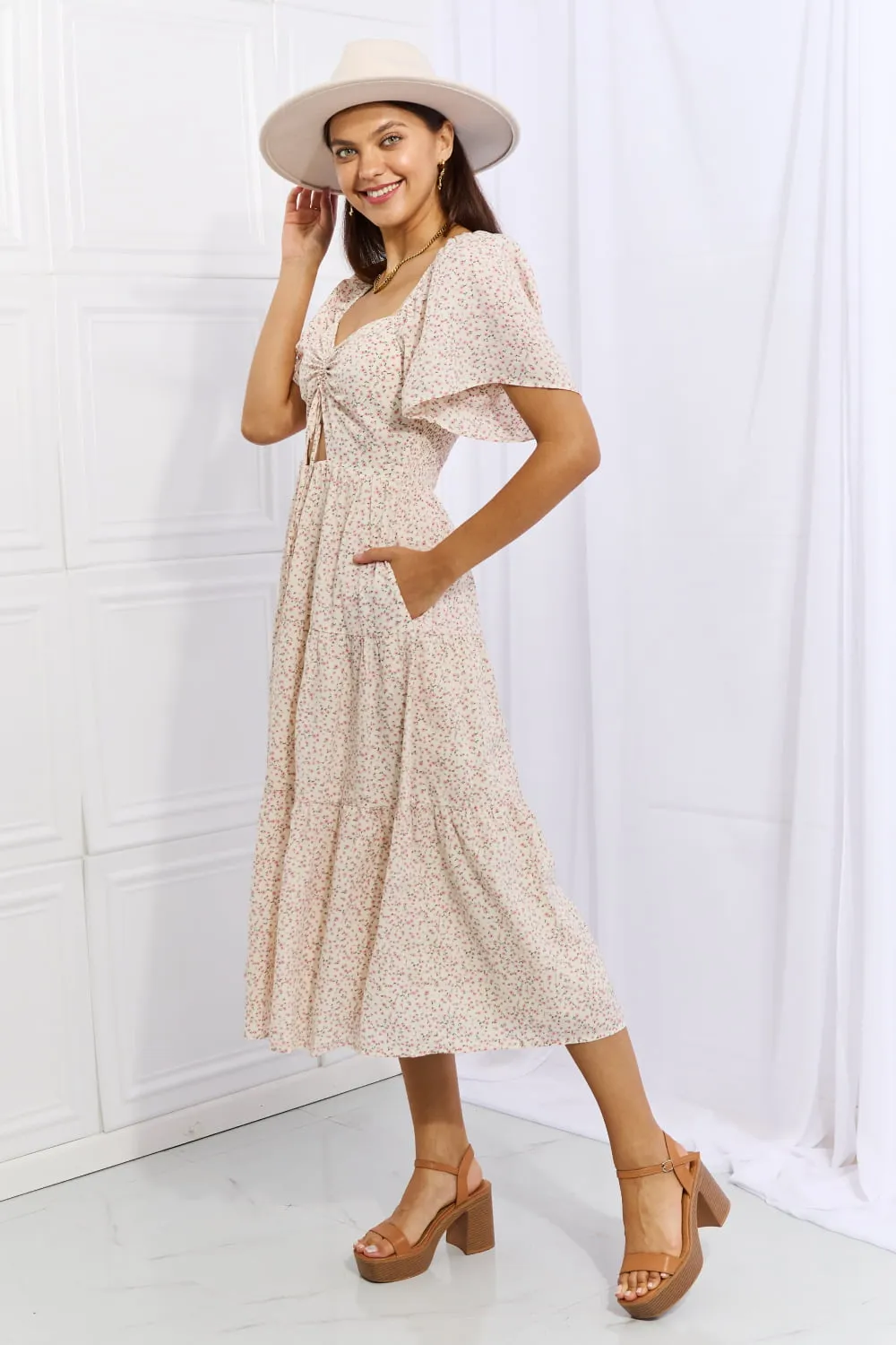 Full Size Floral Tiered Ruffle Summer Beach Midi Dress