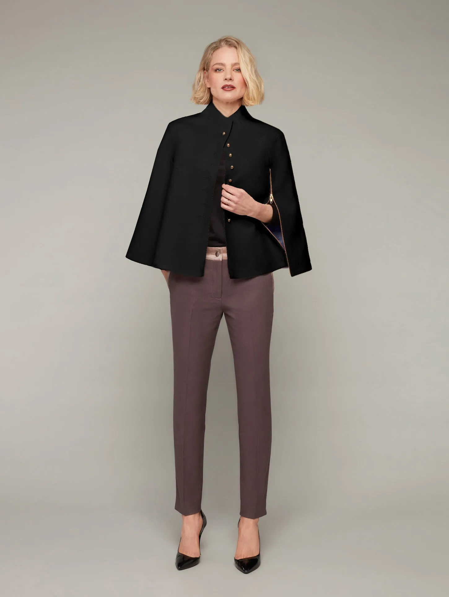 GLADE | Buttoned Melton Zipped Wool Cape