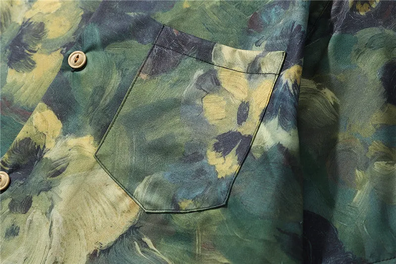 Green Floral Paint Print Shirt