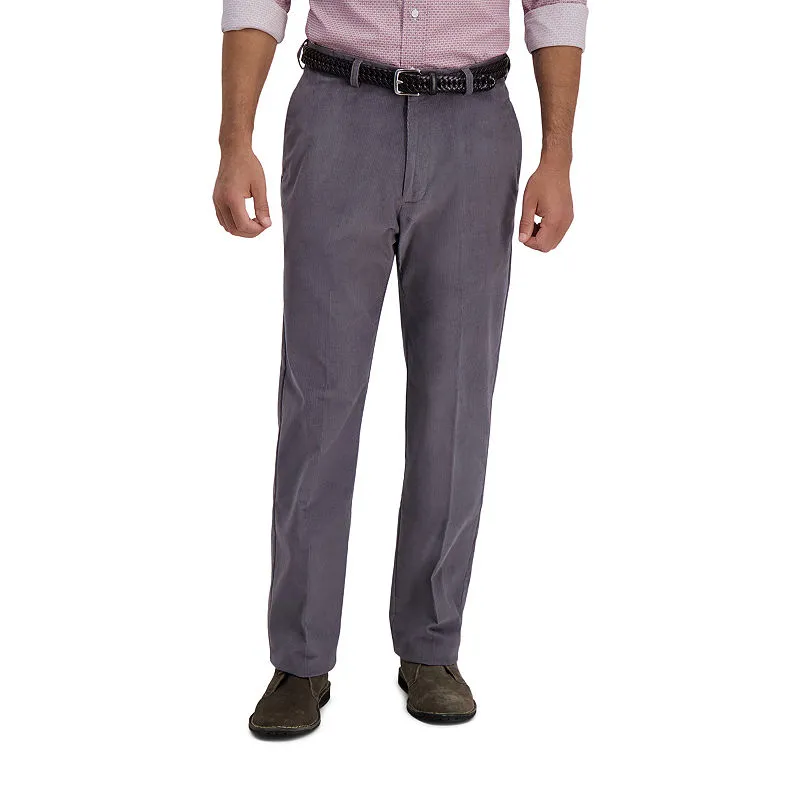 Haggar Mens Classic fit Casual Corduroy Pants 32 / 32 Grey Solid
