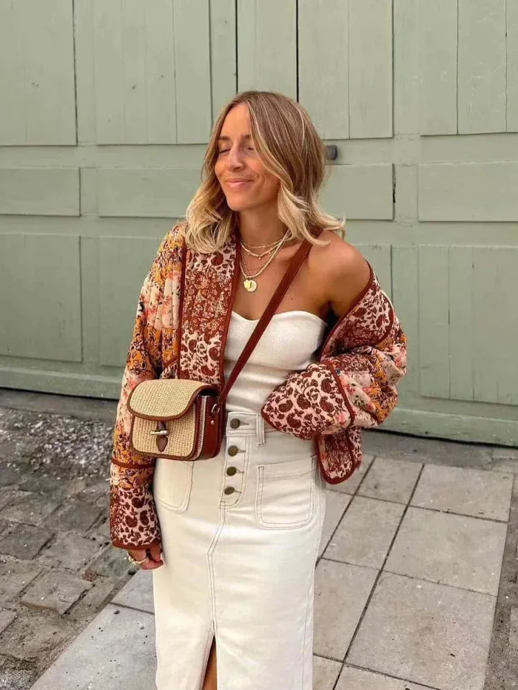 Ivyshape | Casual Vintage Print Coat