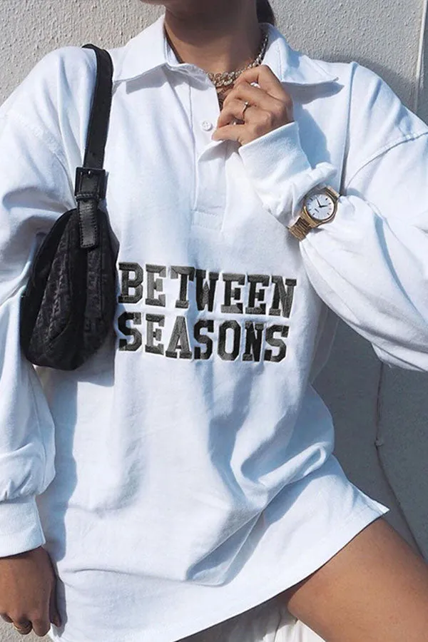 Lapel Letter Print Sweatshirt