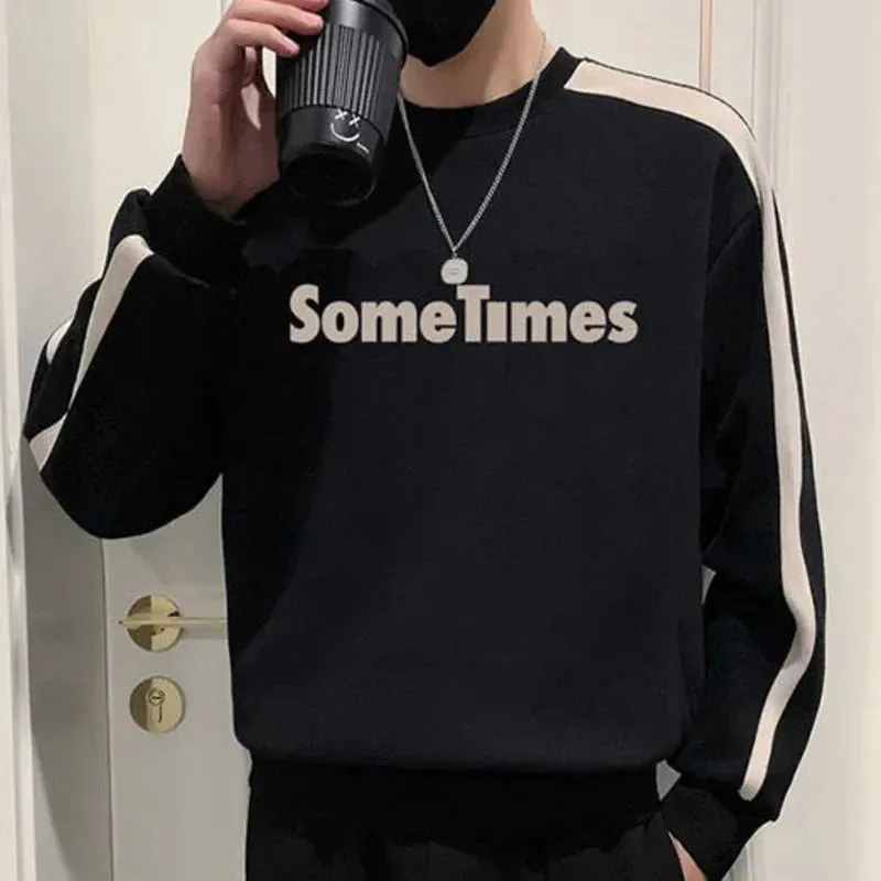 Letter Print Stitching Pullover Sweatshirts Hoodies Mens Hip Hop Casual Streetwear Fashion Hoodie Outwear Tops Sweatshirt Men