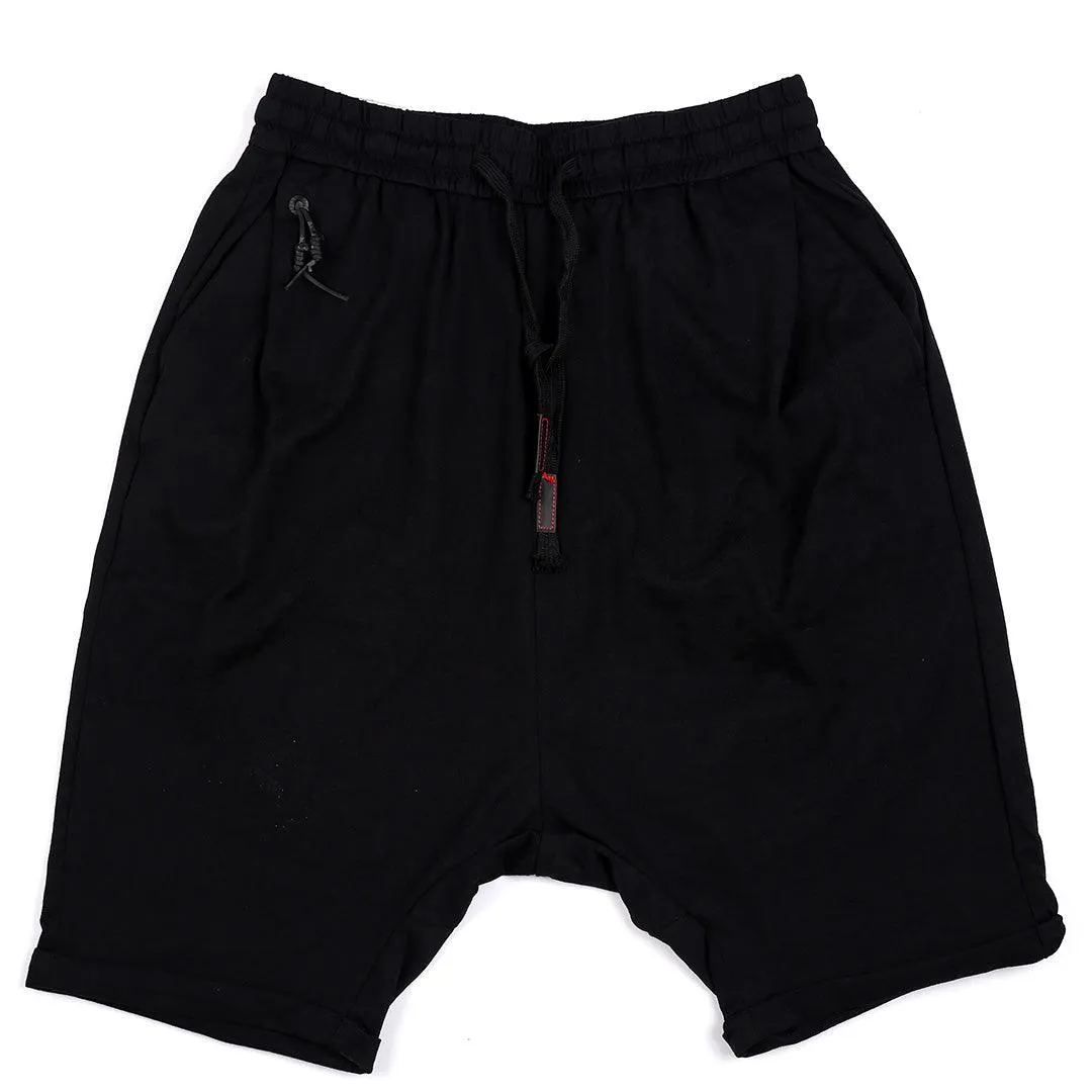 Men's  Plain Organic Cotton Blend Drawstrings Short - Black
