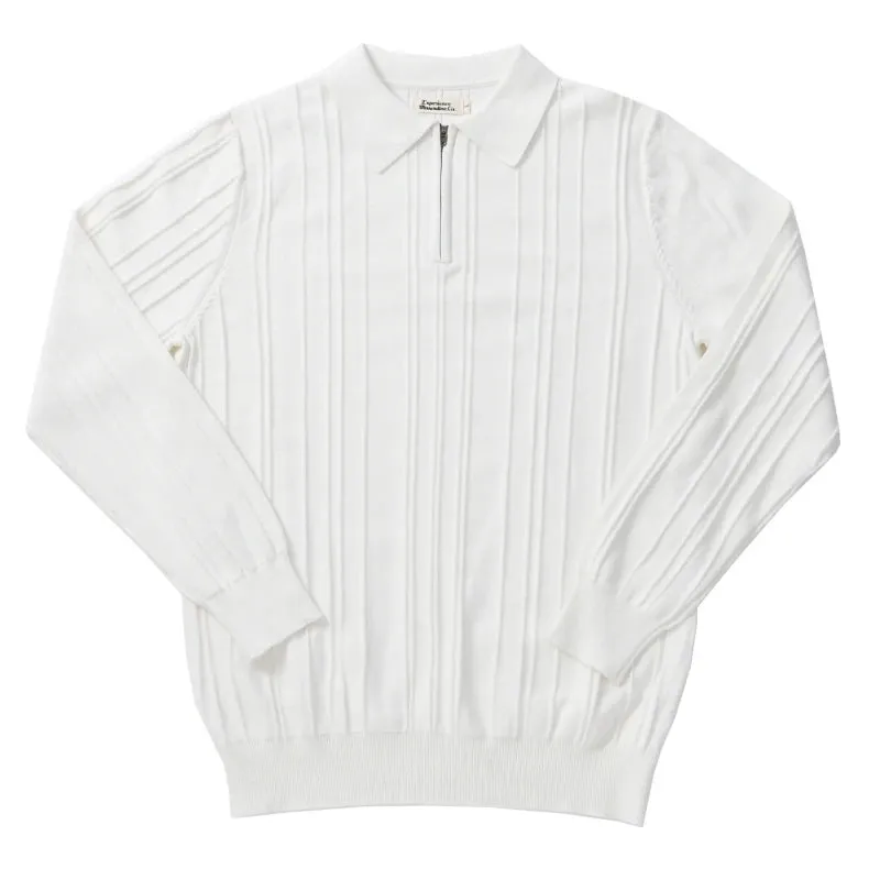 Men's Ribbed Polo Shirt with Zipper Closure - Long Sleeves - Smart Business Style