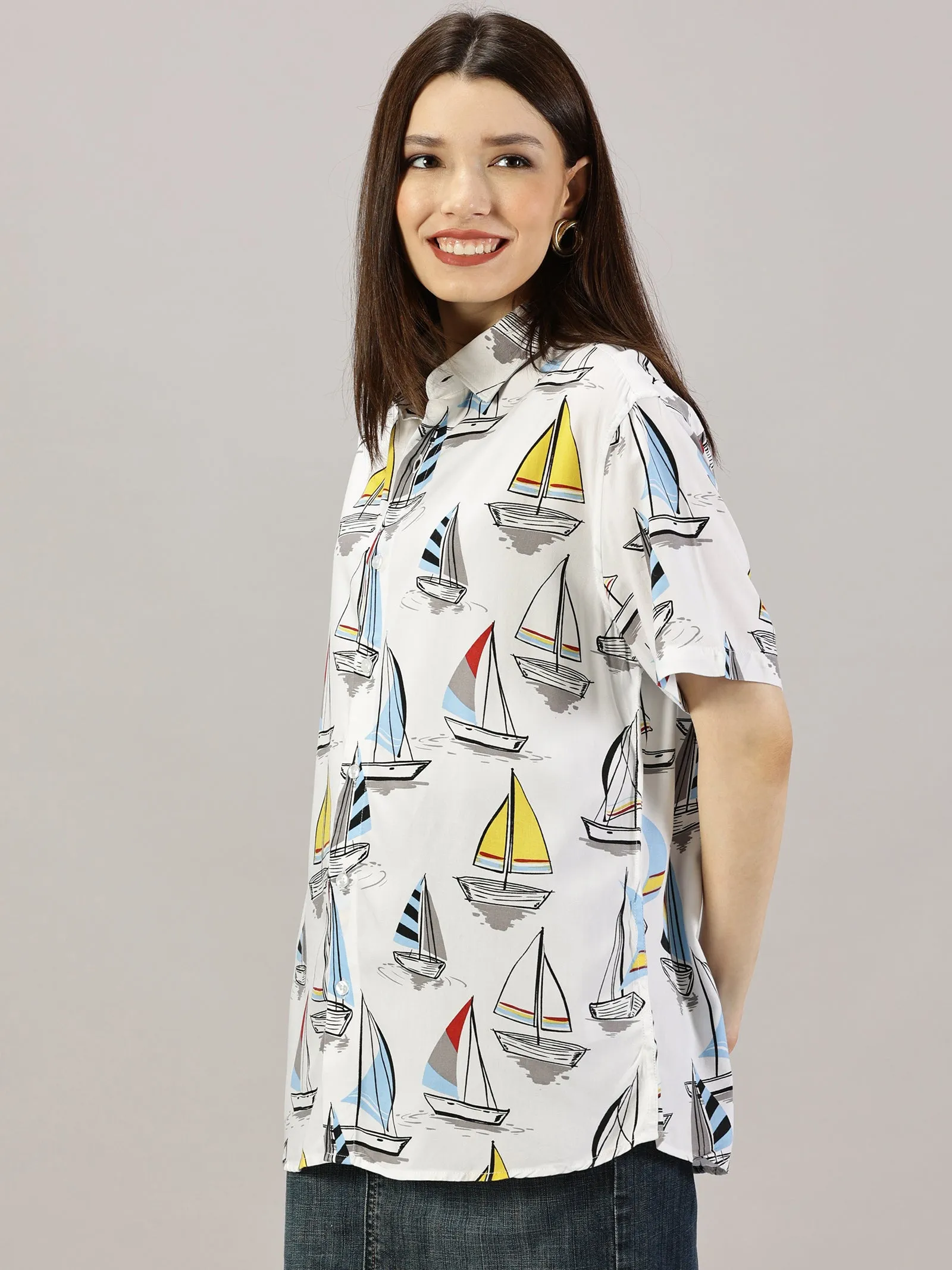Nautical Odyssey Half-Sleeve Oversized Shirt