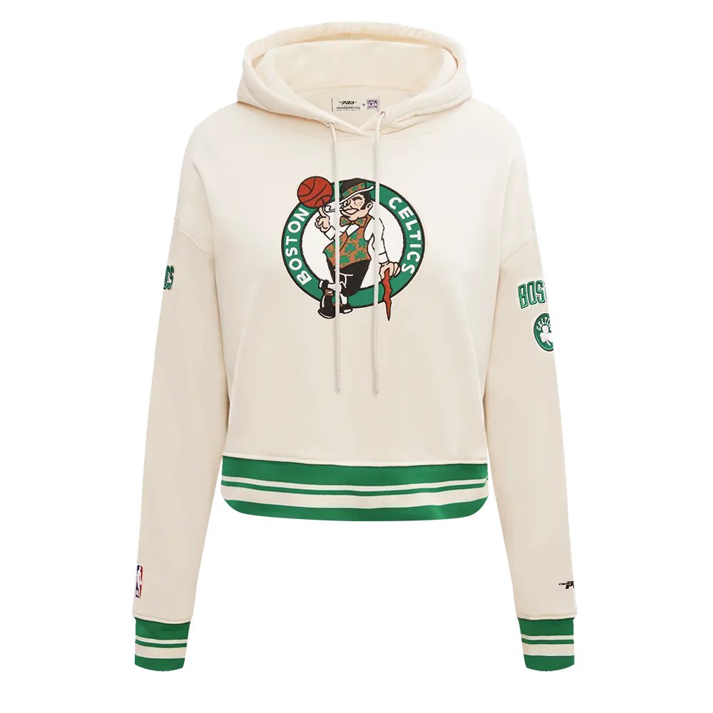 NBA BOSTON CELTICS RETRO CLASSIC WOMEN'S RIB CROPPED PO HOODIE (EGGSHELL/ KELLY GREEN)