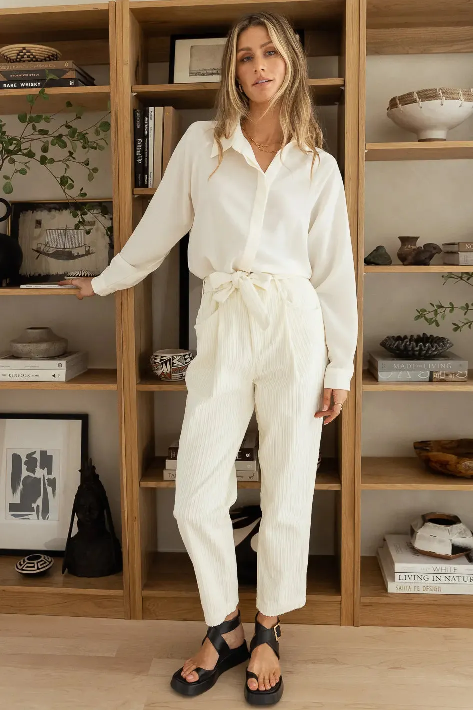 Nyra Corduroy Pants in Ivory - FINAL SALE