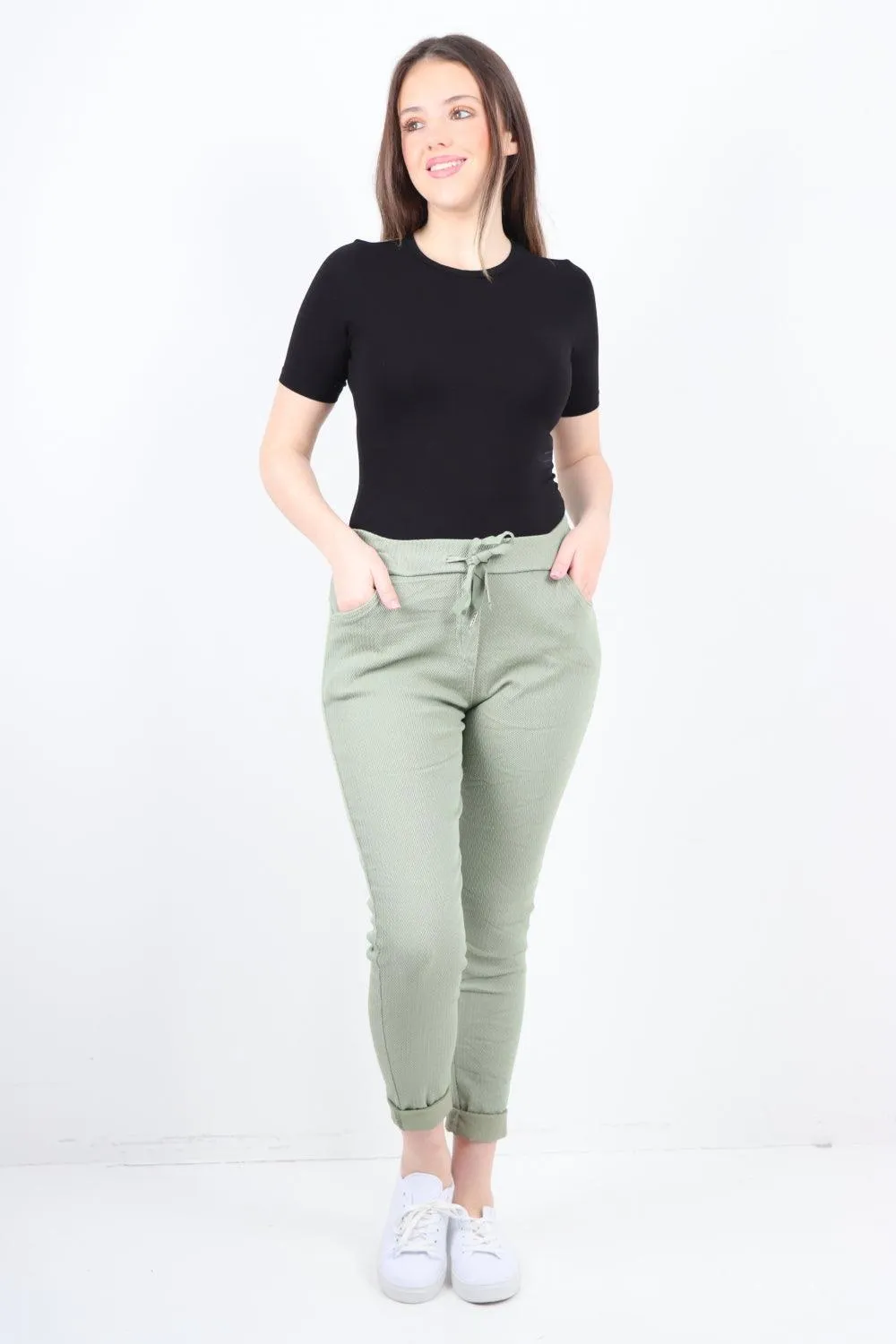 Plain ZigZag Print Trousers