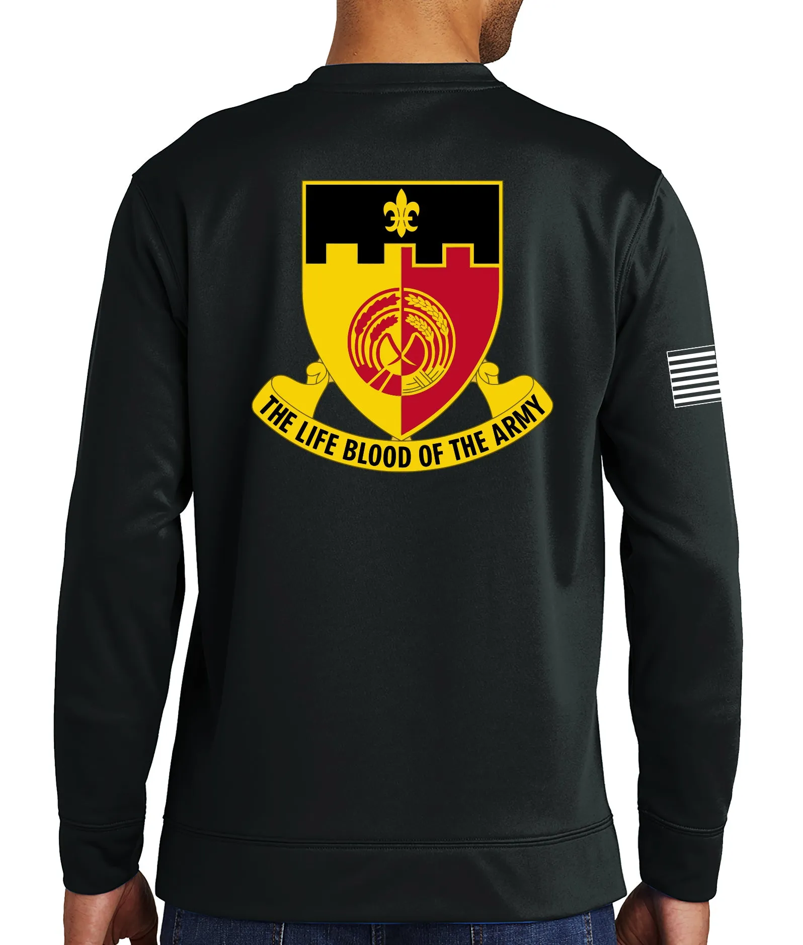 Polyester Black Crewneck Unisex Sweatshirt. This shirt IS approved for PT.