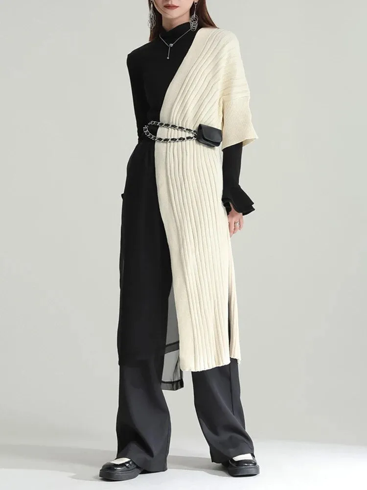 Solid Loose Shawl For  Women Knitting Minimalist Split Advanced Temperament Shawls Female Fashion Autumn