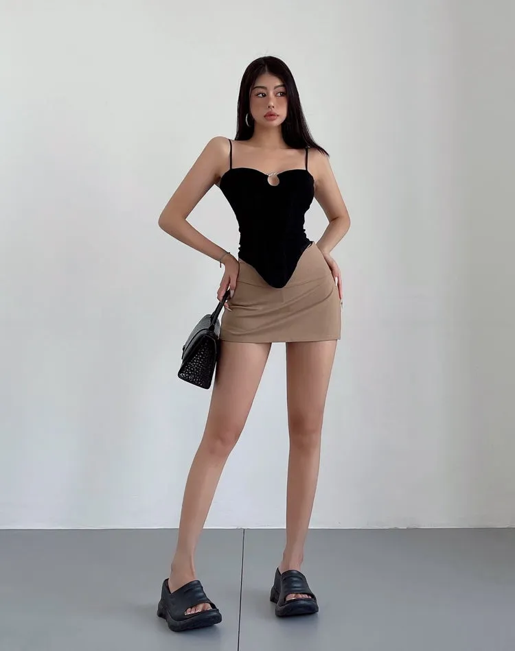 Vierra Solid Color Spaghetti Strap Silver Ring Corset Top