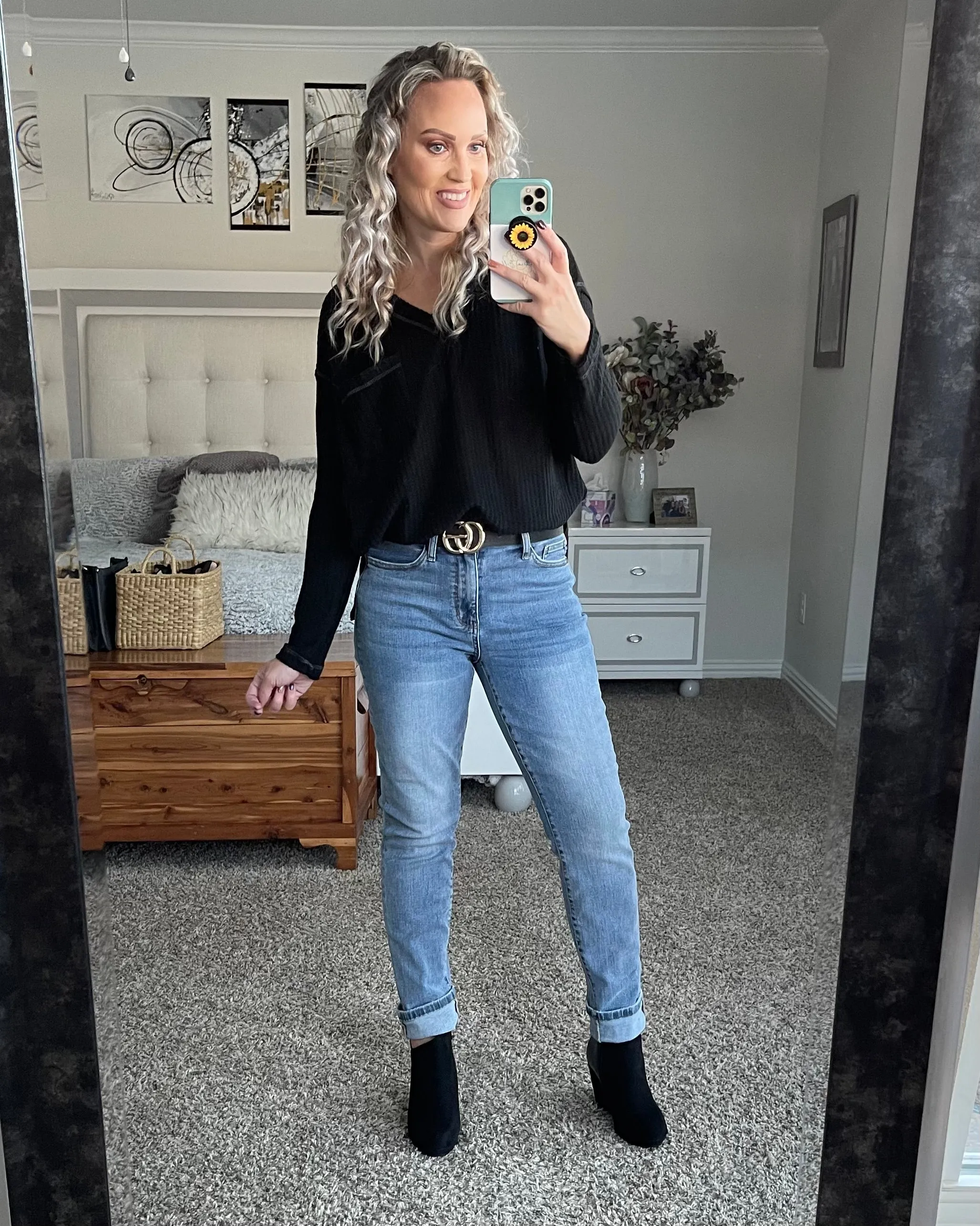 Waffle Knit V-neck Top