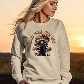 Women's Mushroom Graphic Sweatshirt, Grow Your Own Way, Psychedelic Art, Nature-Inspired T-Shirt, Motivational, Boho Graphic Tee, Boho Shirt